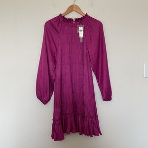 Maeve Anthropologie Tasha Smocked Pleated Purple Dress M Mock Neck Boho Peasant
